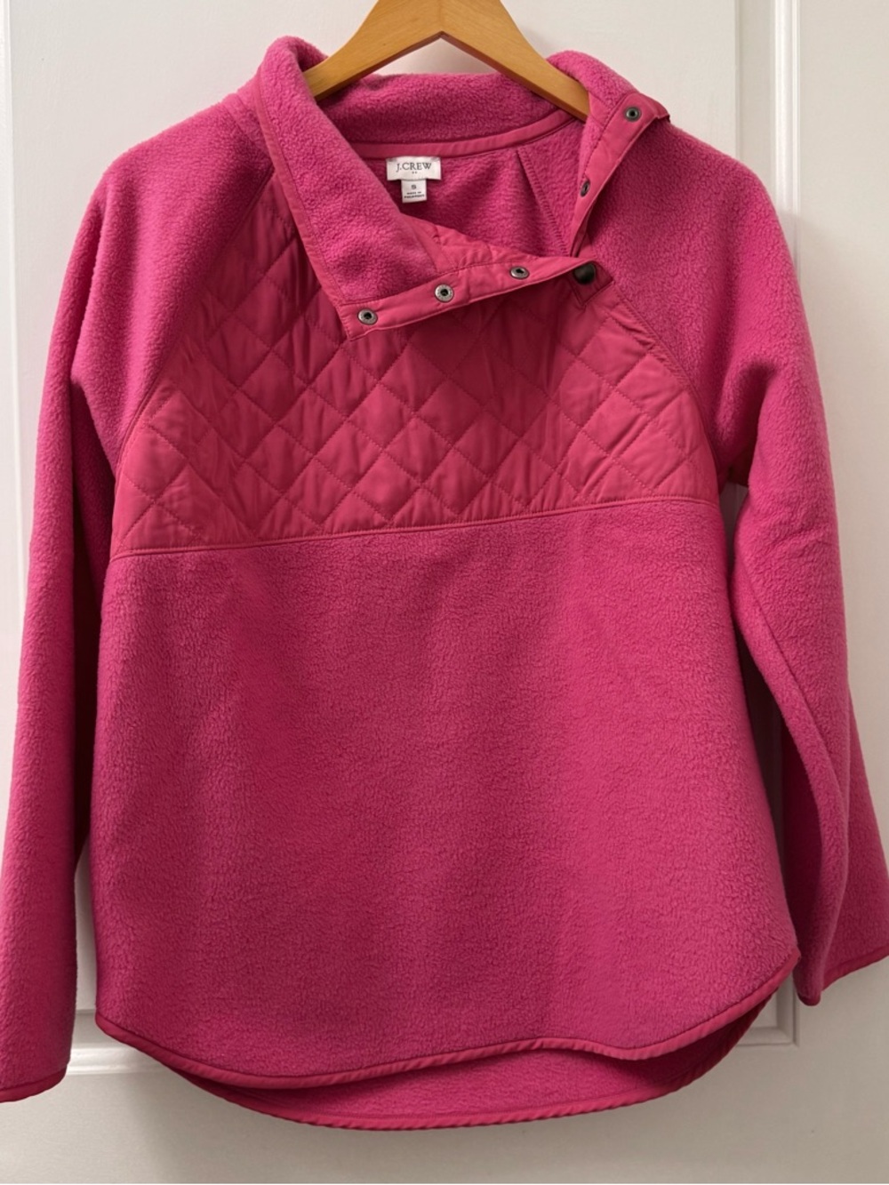 J. Crew Bright Pink Quilted Fleece Pullover